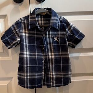 Burberry Kids Navy and White Plaid Button Down Shirt